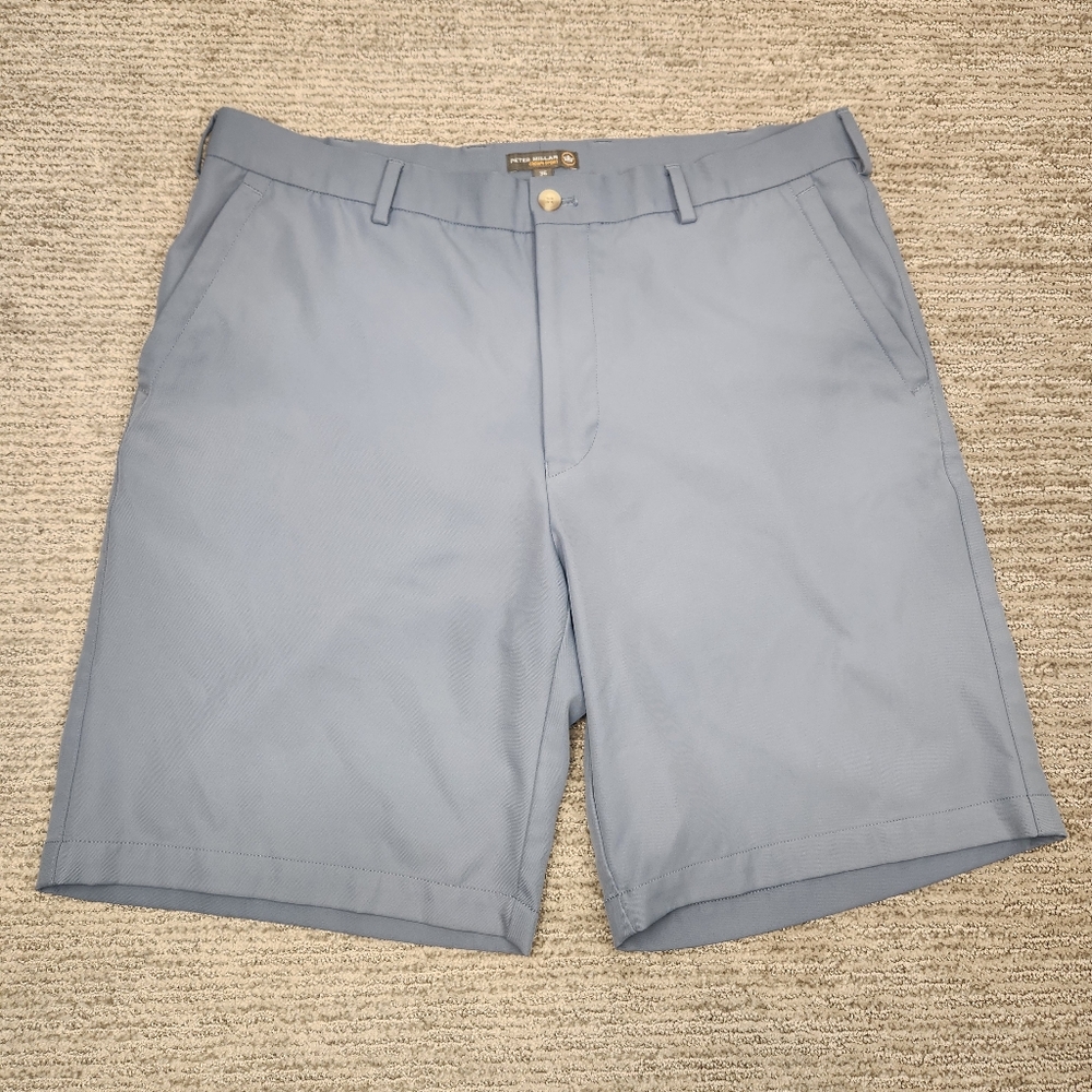 Peter Millar Crown Sport 9" Golf Shorts Men 36 Dusty Light Blue Soft Performance